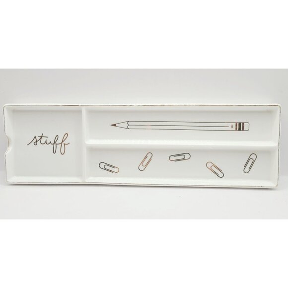 Rosanna Ceramic "Stuff" Pencil & Paper Clip Tray Collectible Glam Trinket White - Picture 1 of 10